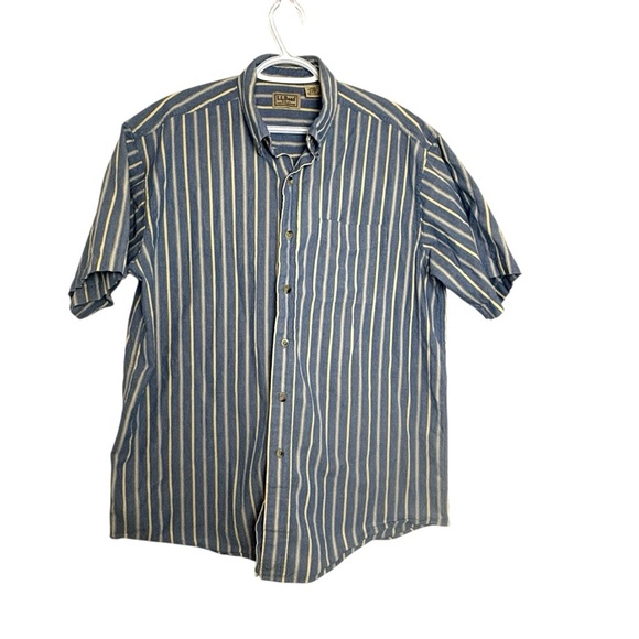 L.L. Bean Shirt Men's Size Large Blue & White Stripped Button Up - Picture 4 of 5